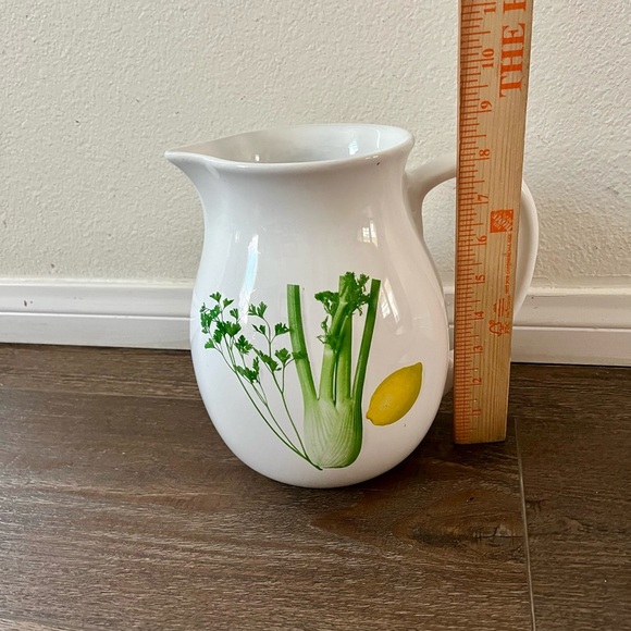 White Ceramic Pitcher with Herb and Lemon Design from Portugal - Picture 2 of 13